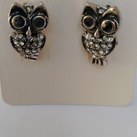 2/$10 or 4/$15 Owl Stud Earrings Silver Black Accents - Picture 1 of 4